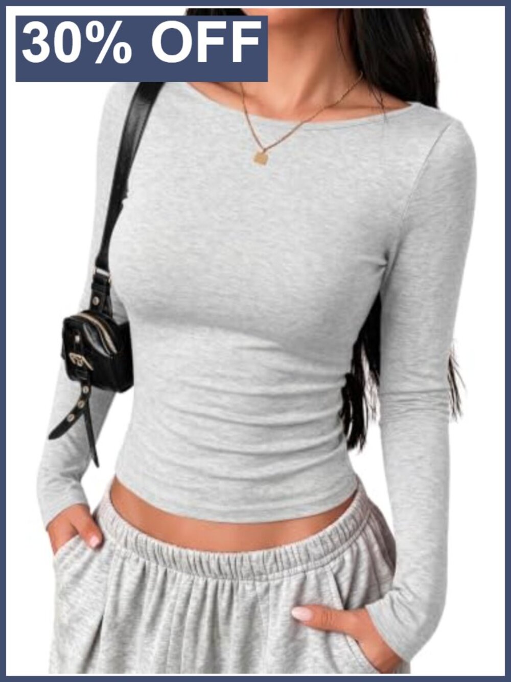 Womens Cotton Blend Long Sleeve Boat Neck Crop Top Fitted Y2K Layering Tee